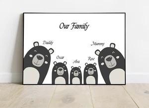 Personalisierter Bär Familiendruck, Weihnachtsgeschenk für sie, neues Zuhause | Neu Baby - Bild 1 von 6