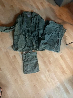 Vintage Kmart Mens Army Green Plastic Rain Pants And Jacket Set Xl - Image 1 of 4