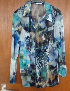 Lucia Longbluse blau grün weiß gelb Animalprint XL 46 48 wie neu - Bild 1 von 3