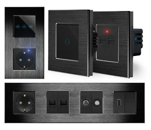 LUXUS-TIME Touch Lichtschalter Steckdose Dimmer Taster USB Alurahmen Schwarz - Bild 1 von 111