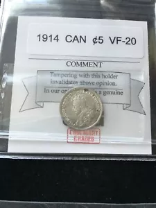 1914  Coin Mart Graded Canadian, ¢5 Cent**VF-20** - Picture 1 of 8