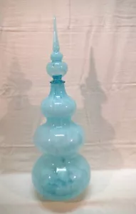 Triple Gourd Decanter/Bottle_ Turquoise Blue_ Hand Blown Glass_ Elegant & Rare - Picture 1 of 9