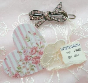 NWT NORDSTROM VINTAGE LOOKING GIRLS PINK RHINESTONE BOW BARRETTE GIRLY! - Afbeelding 1 van 3