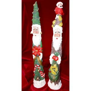 Vtg Roman Inc Primitive Folk Art Pencil Santa Set of 2 11"x2.5" - Picture 1 of 3