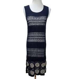 Vintage 3.1 Phillip Lim Black Crochet Gold Flowers Sleeveless Lined Dress Slip - Picture 1 of 12