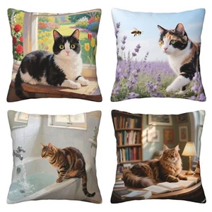 Juego de 4 Funda Almohada Doble Lado Sofá Funda Cojín Estampado Natural Decoración - Imagen 1 de 25