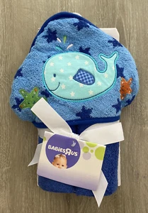 NUEVO CON ETIQUETAS Babies R Us Azul Ballena Toalla Bebé con Capucha Estrella de Mar 30" x 30" BRU 100% Algodón - Imagen 1 de 6