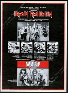 Iron Maiden 1984 foto Piece of Mind & WASP álbum debut anuncio impreso comercial de colección - Imagen 1 de 7