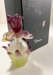 DAUM PARFUM FLOWER PATE DE VERRE & FROSTED GLASS IRIS PERFUME BOTTLE w/ BOX - Picture 1 of 9