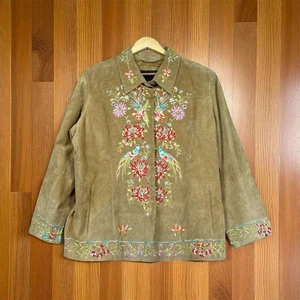 Giacca donna Avanti XL marrone scamosciata ricamata floreale stile vintage - Foto 1 di 20