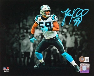 Luke Kuechly Autographed Panthers B&W Spotlight 8x10 FP Photo- Beckett W *Teal - Picture 1 of 7