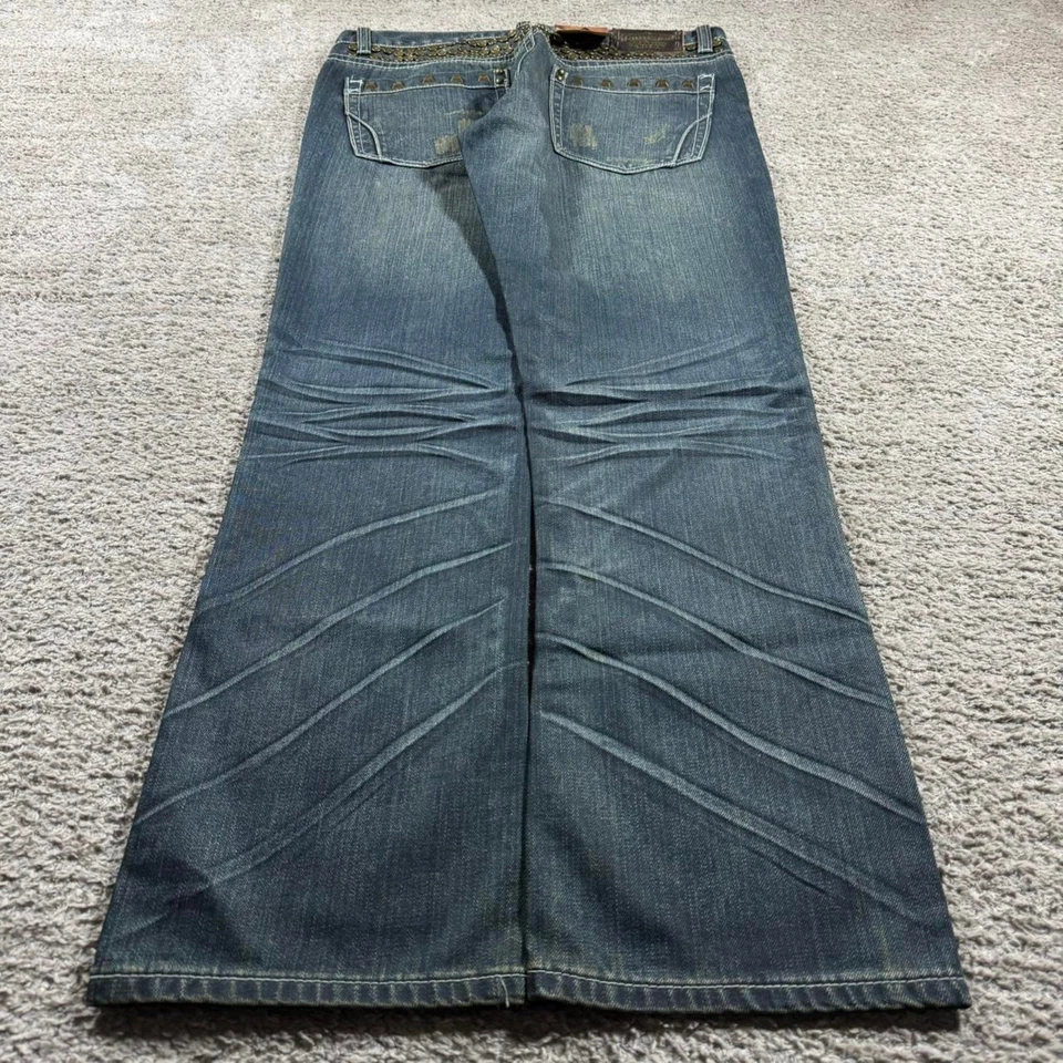 Pantalones de mezclilla patinador con tachuelas adornados bota recta grunge remache antiguos nuevos con etiquetas Foto 1 de 4