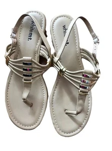 Weiße MT Damen-Sandalen Gella Modell hellbraun mit goldenen niedrigen Keilabsätzen Größe 8,5 - Bild 1 von 4