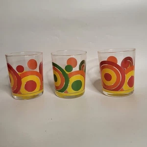 3 Vtg 1970s Drinking Glasses Mod Colorful Circles - Picture 1 of 3