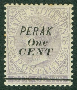 SG 43 Malaya Perak 1891. 1c on 6c lilac. Mounted mint CAT £75 - Picture 1 of 1