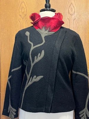 Chaqueta Covelo 100% Lana Hervida Arte para Usar L Negra Roja Apliques Botánicos S Foto 1 de 4