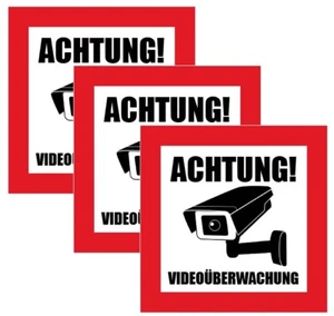 3x ACHTUNG! Videoüberwachung Aufkleber, Hinweis Warnaufkleber Kamera - Bild 1 von 2