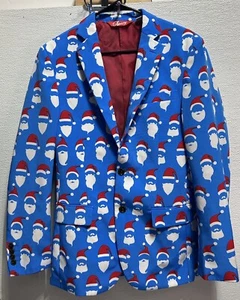 Shinesty Santa Claus Printed Blazer Blue Men’s Size 36 - Picture 1 of 5