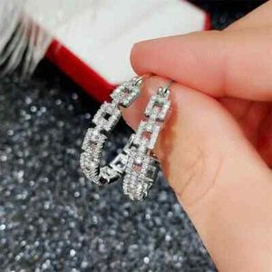 2 Ct Round Cut Diamond Huggie Hoops Women Earrings 14k White Gold Plated Silver - Picture 1 of 10