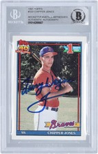 Chipper Jones Braves Signed 1991 Topps #333 BAS Rookie Card w/ Larry Wayne Insc