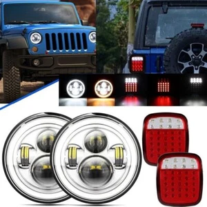 For Jeep Wrangler TJ CJ 7" LED Headlights Turn Signal Red Tail Brake Lamp Combo - Picture 1 of 12