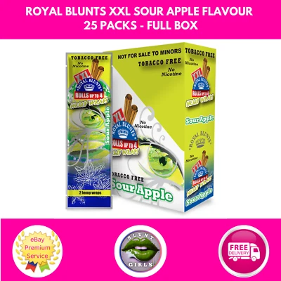 Royal Blunts XXL Sour Apple 25 Packs 50 Total Full Box FREE POSTAGE TRACKED