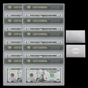 10pcs US Silver Plastic Banknotes Ten Dollars Crafts Gift PET Material in Shell - Picture 1 of 7
