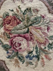 Vintage Antique/French handmade Aubusson Floral needlepoint Wool Rug Carpet