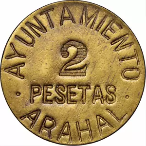 W Spain (1936) 2 Peseta NGC AU 55 El Arahal Civil War issue, 5714951026 - Picture 1 of 3