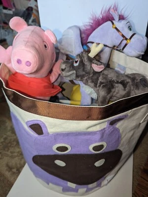 3 Sprouts Large 17" Round Canvas Kids Hippo Laundry Hamper Storage Toy Bin B7 - Image 1 of 4