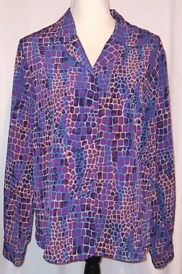 Top con botones estampado animal Liz Baker, púrpura, ligero, talla 10, pequeño defecto Foto 1 de 4
