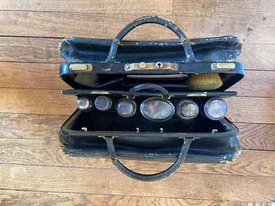 ancienne grande malle poste valise baise-en-ville toilette de voyage encuir XIXe - Photo 1/4