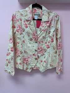 Coldwater Creek Petite Medium Pink Floral Cotton Designer Women’s Jacket Blazer - Picture 1 of 10