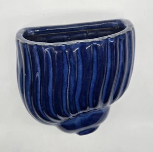 Blue Glazed Shell Wall Pocket - Unmarked,No chips or cracks. 6"Tx6.25Lx4.5"w - Picture 1 of 3