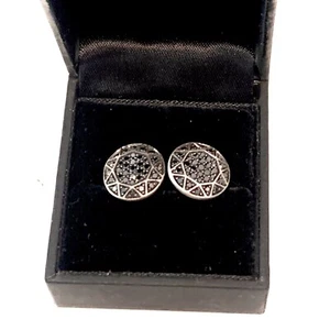 DAVID YURMAN Mens Round 925 Sterling Silver & Pave Black Diamond Cufflinks - Picture 1 of 12