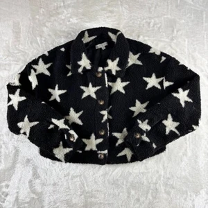 HYFVE Jacket Women's Medium Black and White Stars Cropped Button Up - Picture 1 of 7