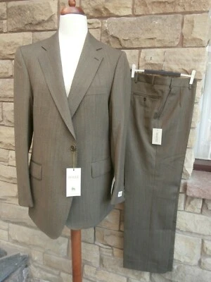 BNWL MAGEE MENS SUIT 100% WOOL 42" CHEST GREEN PINSTRIPE 40" W. 30" L & SUIT BAG - Image 1 of 4