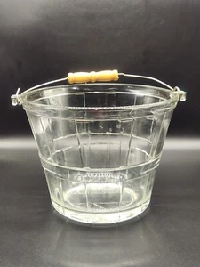 Cubo de hielo de vidrio vintage Anchor Hocking con mango de madera 7" de alto - Imagen 1 de 15
