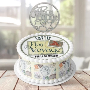 Bon Voyage PERSONALISED EDIBLE Icing Cake Wrapper Toppers Round - Picture 1 of 6