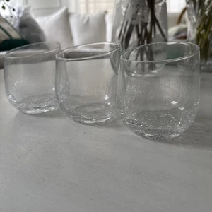 Set of 3 Pier 1 Crystal ANGLED RIM CRACKLE 12 Oz Flat Tumblers 4" EXCELLENT - Picture 1 of 4