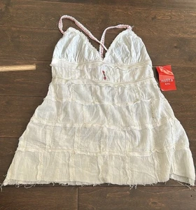 Nolita Damen Tank Top Gr. M ausgefranste Kanten Spitze Träger Neu Baumwolle Boho ST3125 - Bild 1 von 3