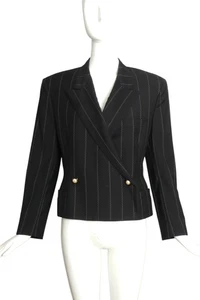 GIANNI VERSACE - Blazer a Rayas de Lana Doble Pecho Años 80, Talla 8 - Imagen 1 de 5