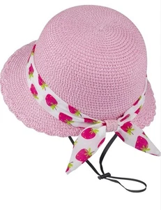 Girls Straw Sunhat Strawberry Tie Easter Summer Ages 4+ New! - Picture 1 of 9