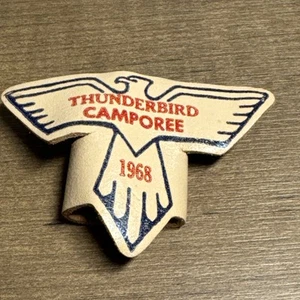 Boy Scouts of America BSA Thunderbird Camporie 1968 Leather Slide Woggle - Picture 1 of 9