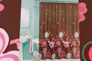PERI "NOLA" FLORAL FABRIC SHOWER CURTAIN - BROWN/PINK/MULTI - Picture 1 of 1
