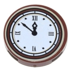 new LEGO 2 x 2 round Tile - reddish-brown with white Clock Face - Picture 1 of 1