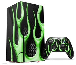 Skin Set for XBOX Series X Metal Flames Green - Picture 1 of 3