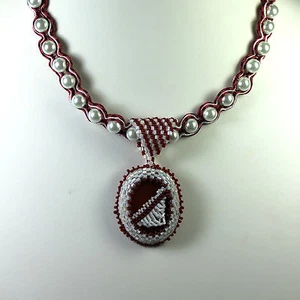 Soutache Halskette mit SS .925 Verschluss mit 4 Granaten und Karneol Anhänger - Bild 1 von 5