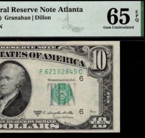 1950D $10 Federal Reserve Note PMG Gem 65EPQ - Atlanta - Fr 2014-F - Image 1 of 3