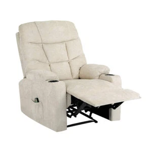 Oikiture Recliner Chair Electric Massage Chairs Heated Polyester Beige - Picture 1 of 7